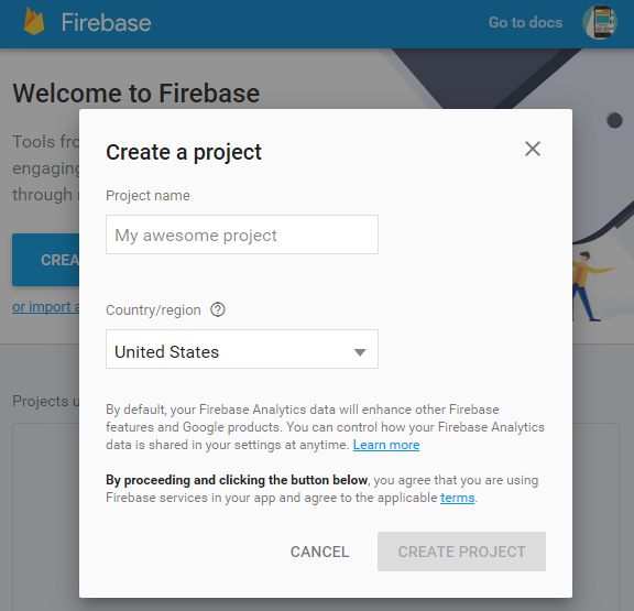 creare progetto firebase